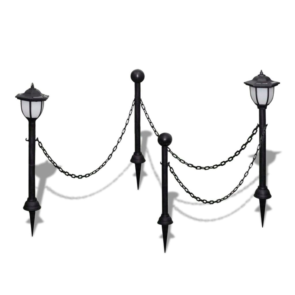 vidaXL Chain Fence with Solar Lights Two LED Lamps Two Poles