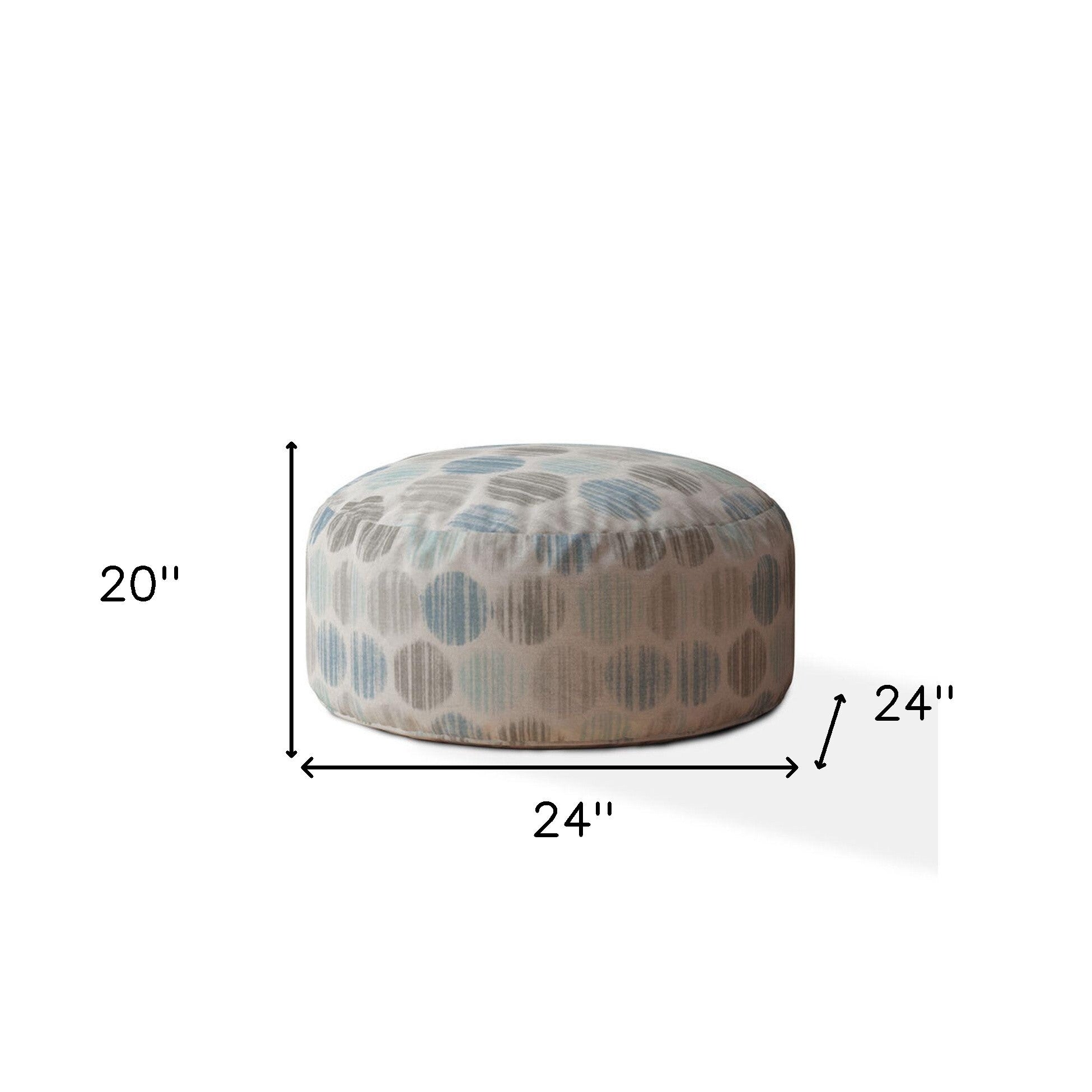 24" Blue Flax Round Polka Dots Pouf Ottoman