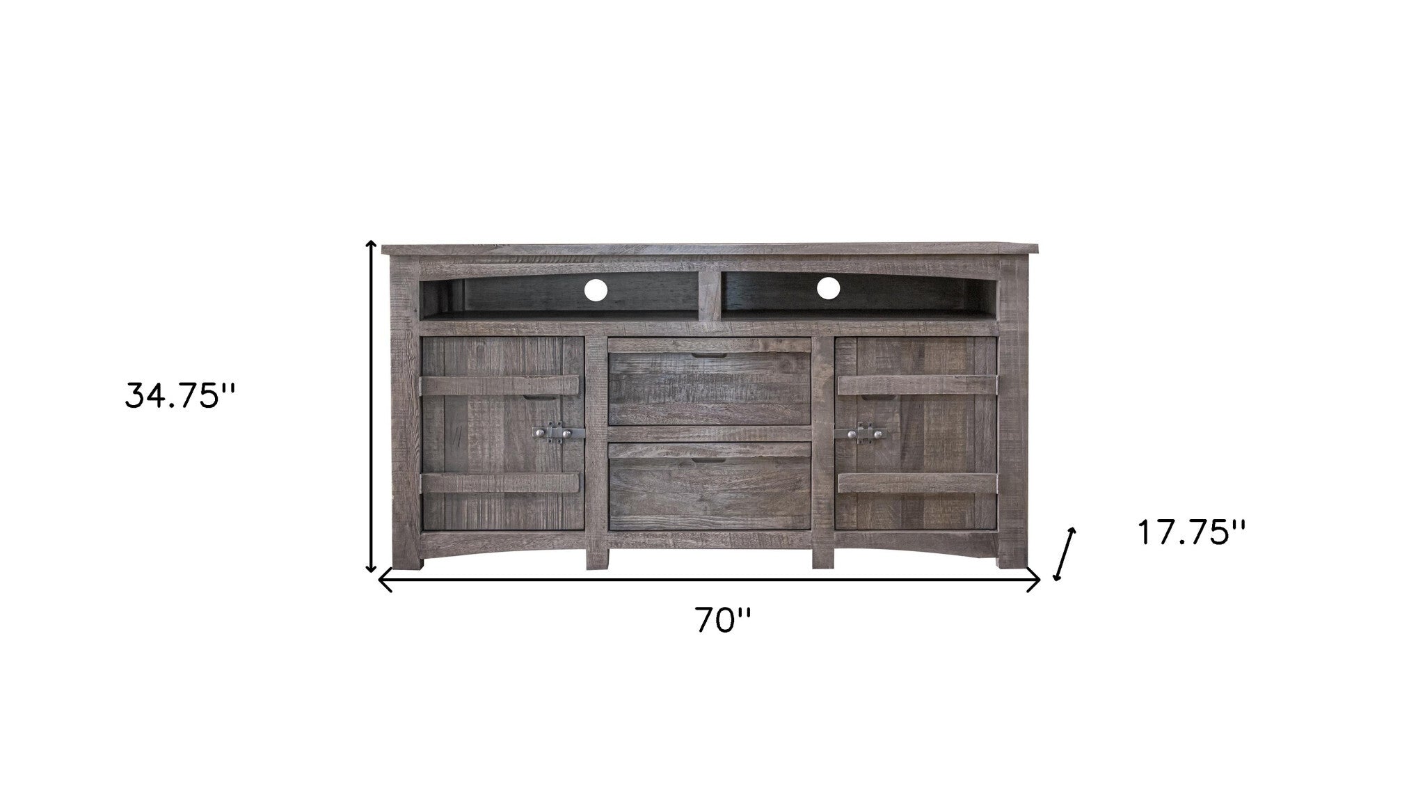 70" Gray Solid Wood Cabinet Enclosed Storage Distressed TV Stand