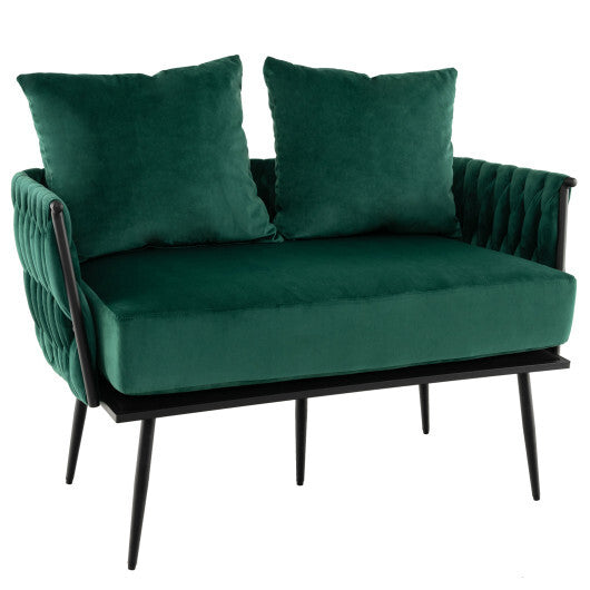 Modern Loveseat Sofa Upholstered Dutch Velvet Sofa Couch-Gray